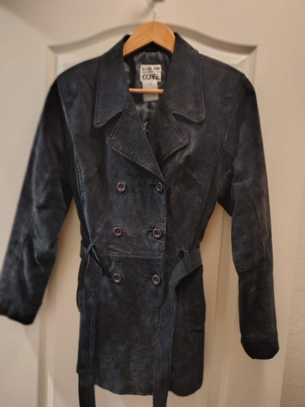 VINTAGE suede  leather dbl breasted jacket,size Womens S